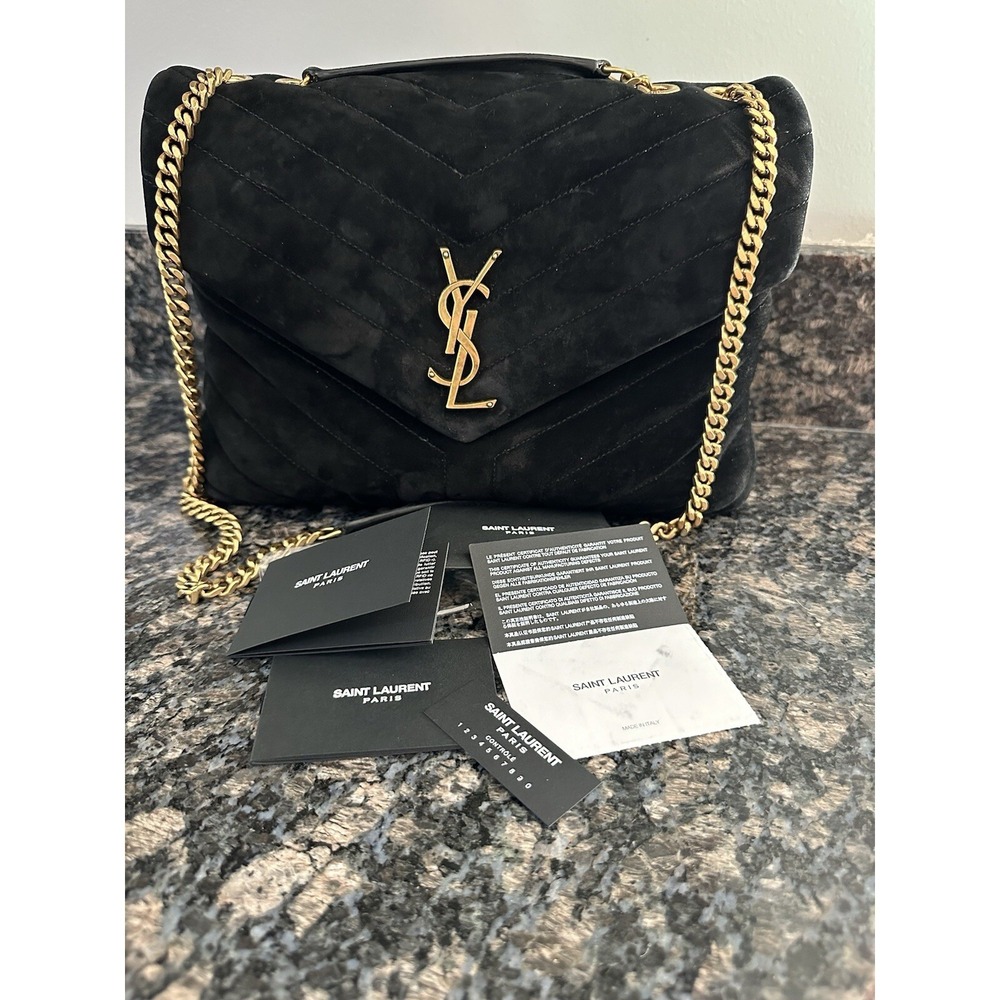 Yves Saint Laurent LouLou Matelassรฉ Chevron Suede Shoulderโ Medium. YSL.